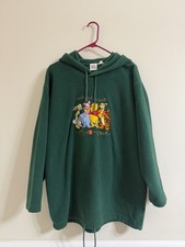 VTG 90s Size Large Winnie the Pooh  Friends Green Embroidered Hoodie
