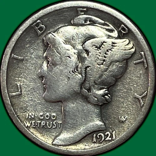 1921-D Mercury Dime Fine F Coin, Cleaning #36653
