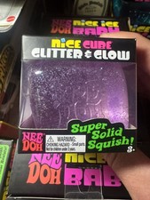 Nee Doh Nice Cube Glitter  Glow Purple Gel Squeeze Ball, Glow in the Dark