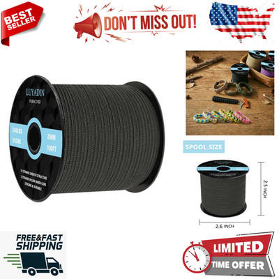 Paracord 240lb - 2mm Micro Utility Cord - 3 Strand Parachute Spool Cord - 100ft
