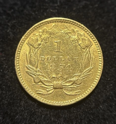 1854 $1 One Dollar Gold Indian Princess Type 2 Small Head - Item#562