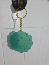Sunflower New Light Teal W Sparkle Resin Keychain