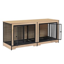 Extra Large Double Dog Cage Furniture, Stylish Wooden Kennel with Divider 