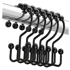 Shower Curtain Hooks Rings, Rust-Resistant Metal Double Glide Black Modern