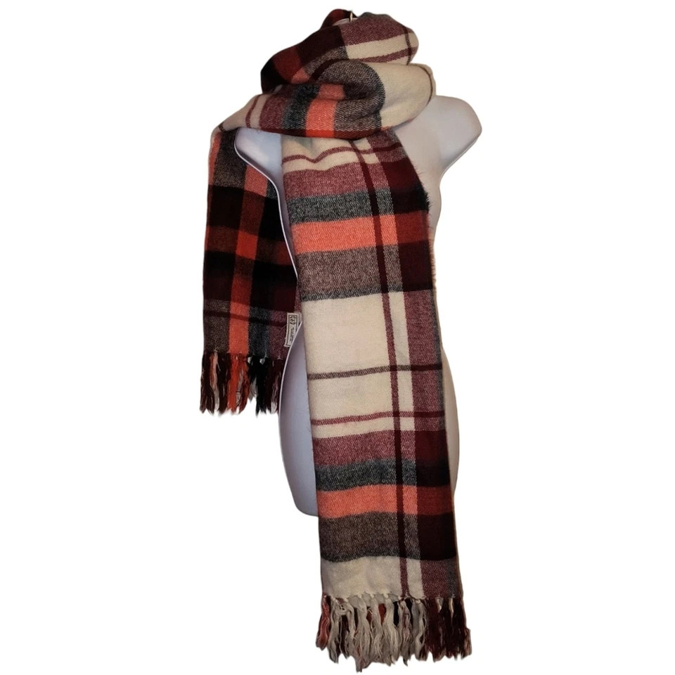 Abercrombie & Fitch Rojo y Crema Cuadros Grueso Invierno Manta Bufanda OS Foto 2 de 4