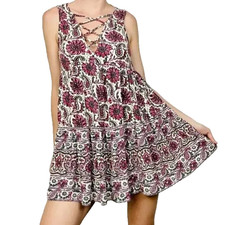 American Eagle Boho Mini Dress Floral Paisley V- Neck Open Front Women's Size S