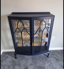 Vintage Patterned Glass Drinks Cabinet Shabby Chic Display, Upcycled Retro