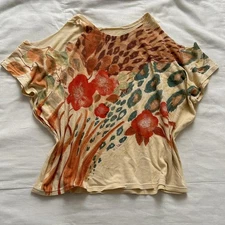 90s euro vintage unique printed cut out sleeve shoulder tee Size small