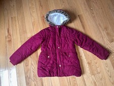 Carters Girls Size 8 Fleece Lined Puffer Jacket Gold Sparkle Burgundy PtP 15.5"