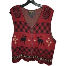 Vintage Woolrich Sleeveless Reindeer Holiday Winter Zip Up Vest Size Large