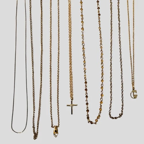 Mixed Gold Tone Necklace Lot Vintage Modern Costume Jewelry Craft Resale 7pc