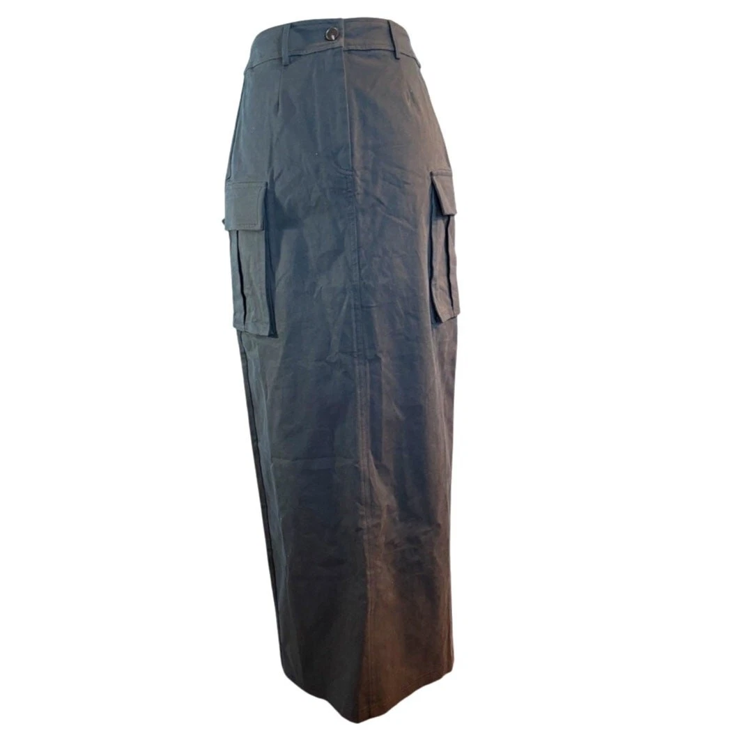 ASTR the Label Long Cargo Skirt Cotton Stretch Back Open Vent Charcoal Gray XS
