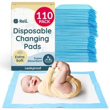 Reli 110-Pack Disposable Baby Changing Pads 13x18" Waterproof Leak-Proof