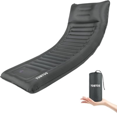 TOBTOS Inflatable Camping Sleeping Pad with Pillow, Thick 6 Single, A-grey 