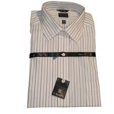 Chaps Mens Non-Iron Dress Shirt Purple White Striped Classic Fit 16.5 36/37 NEW