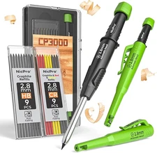 Nicpro Carpenter Pencil with Sharpener, CP3000 Black Green 