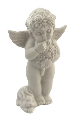 Vigor Bisque Porcelain Cherub Angel Figurine w/ Flowers & Bunny Rabbit 5 Vintage