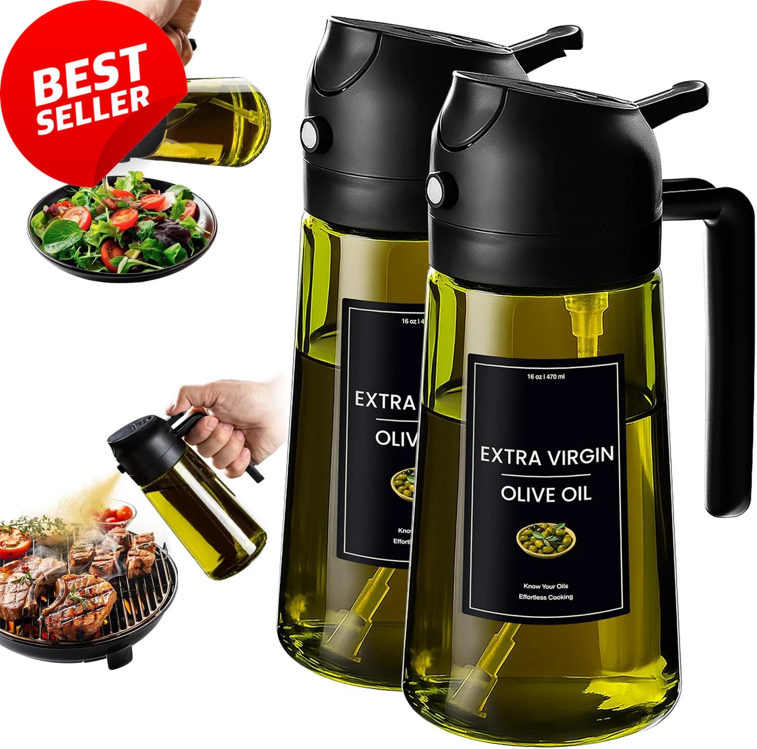 16oz Olive Oil Dispenser Sprayer 2in1 Kitchen Air Fryer Salad Bottle 2Pk
Opens in a new window or ta