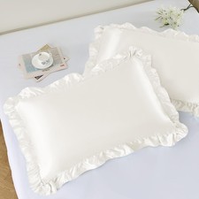 Ruffled Satin Pillowcase Set of 2 Standard Size Silky Pillow Shams for Hair and