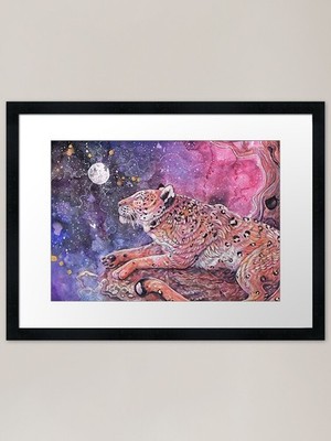 Amur Leopard und Mond gerahmte Kunst Pr gerahmtes Wandbild Poster Leinwanddruck Bild