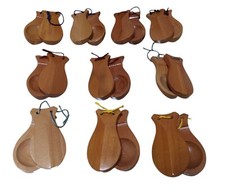 Lotto 5 coppie di nacchere castagnette in legno di bosso verniciate lucide