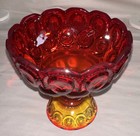 Ruby Red Amberina Footed Compote Candy Dish Moon & Stars Vintage Scalloped Rim — photo 2