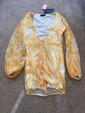 PRETTY LITTLE THING Women's Yellow Long Sleeve Dress - Size 4 (NEW WITH TAGS)