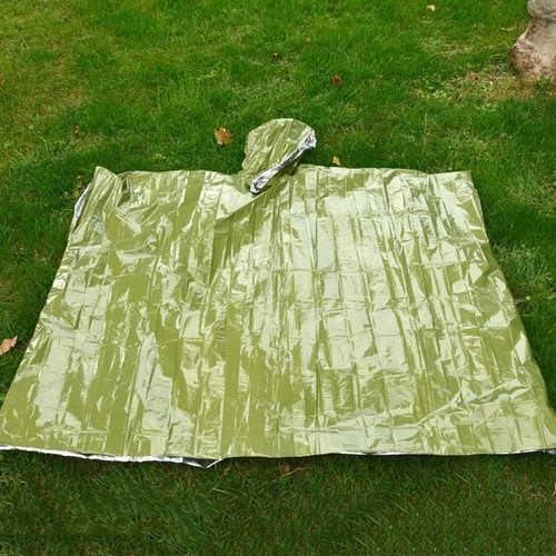 Poncho Coperta Termica Mylar Riutilizzabile 1-4pz Sopravvivenza Emergenza Pioggia Campeggio Attrezzatura - Foto 6 di 14