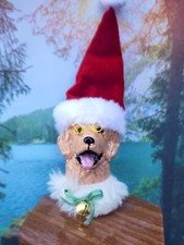 Golden Retriever dog head wearing Santa hat Christmas ornament