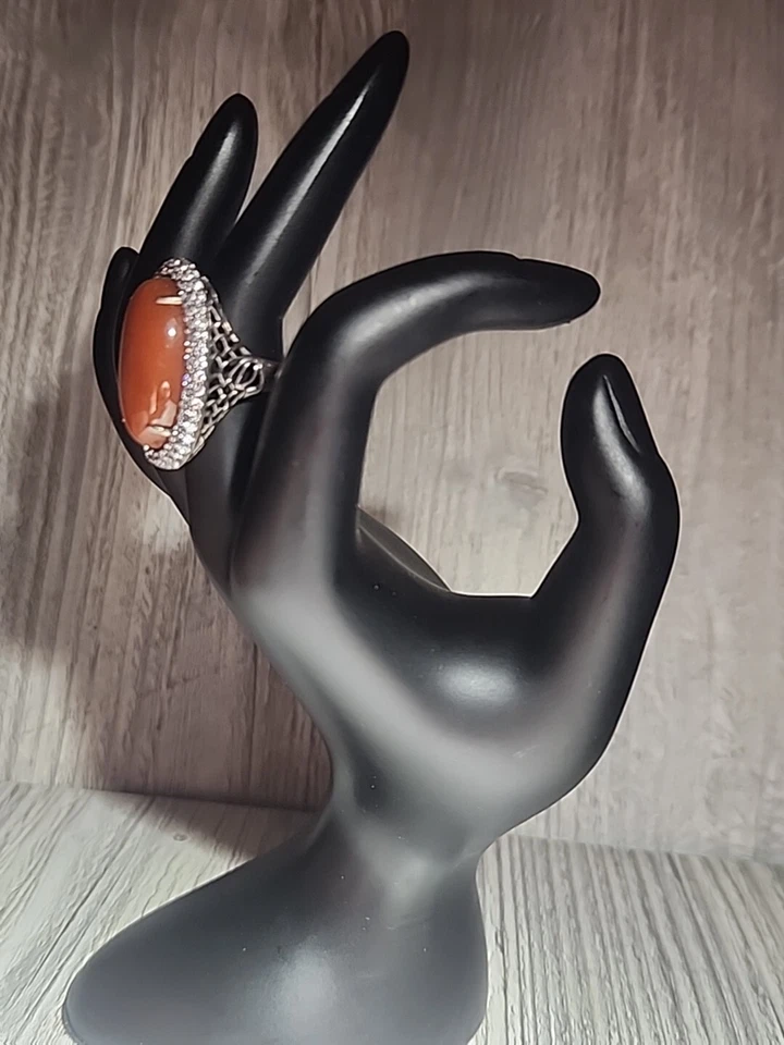 Anillo de piedra roja/naranja de ley .925 talla 6 sin marca Foto 2 de 3