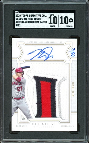 2020 Topps Definitive Mike Trout Autographed Ultra Patch /12 SGC 10 Auto 10