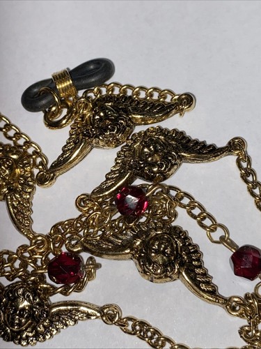 BRASS TONE METAL ANGEL CHURUB PUTTI CHARMS KENETIC EYEGLASS LEASH NECKLACE - Picture 5 of 15