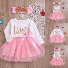 Girls Baby 2-3st Birthday Outfit Party Tutu Skirt Romper Dress Headband Cake