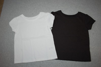 Toddler Girls 2 LOT S/S TEE SHIRT Cap Sleeve WHITE & BLACK Solid Color SIZE 2T