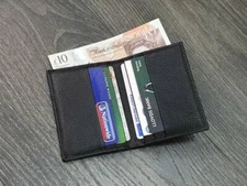 Small Black Genuine Soft Leather Card Holder Wallet Slimline Cards & Cash Pocket
