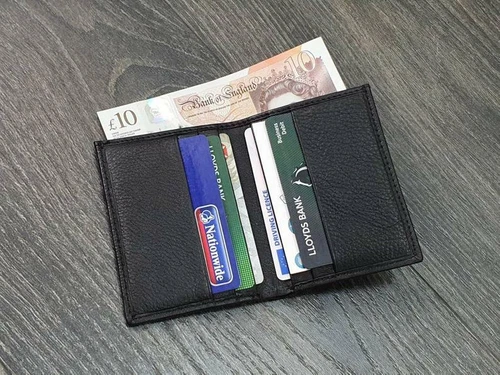 Small Black Genuine Soft Leather Card Holder Wallet Slimline Cards & Cash PocketOpens in a new window or tab