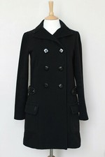 Kenzo Jeans Black Wool Belt Button Pocket Collar Winter Coat Uk8 Us4 Fr36 It40