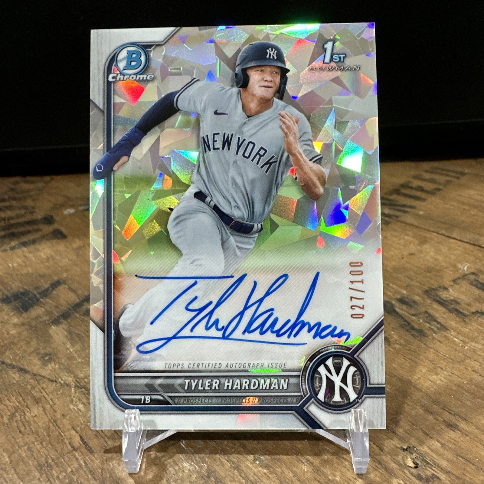 /100 Tyler Hardman AUTO Atomic Refractor 2022 Bowman Chrome CPA-TH 1st New York