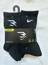NIKE DRI-FIT BOY'S CREW CUSHIONED SOCK'S 6-PACK BLACK WHITE LOGO FREE SHIPPING