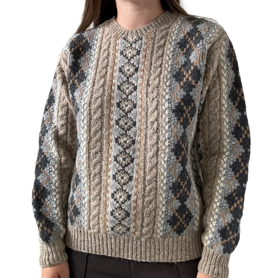 Vintage Brooks Brothers Hand Knit 100% Wool Brown Chunky Cable  