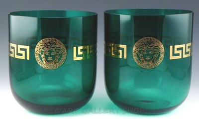 Vintage Rosenthal Versace Medusa Green Glass And Gold Large Vases
