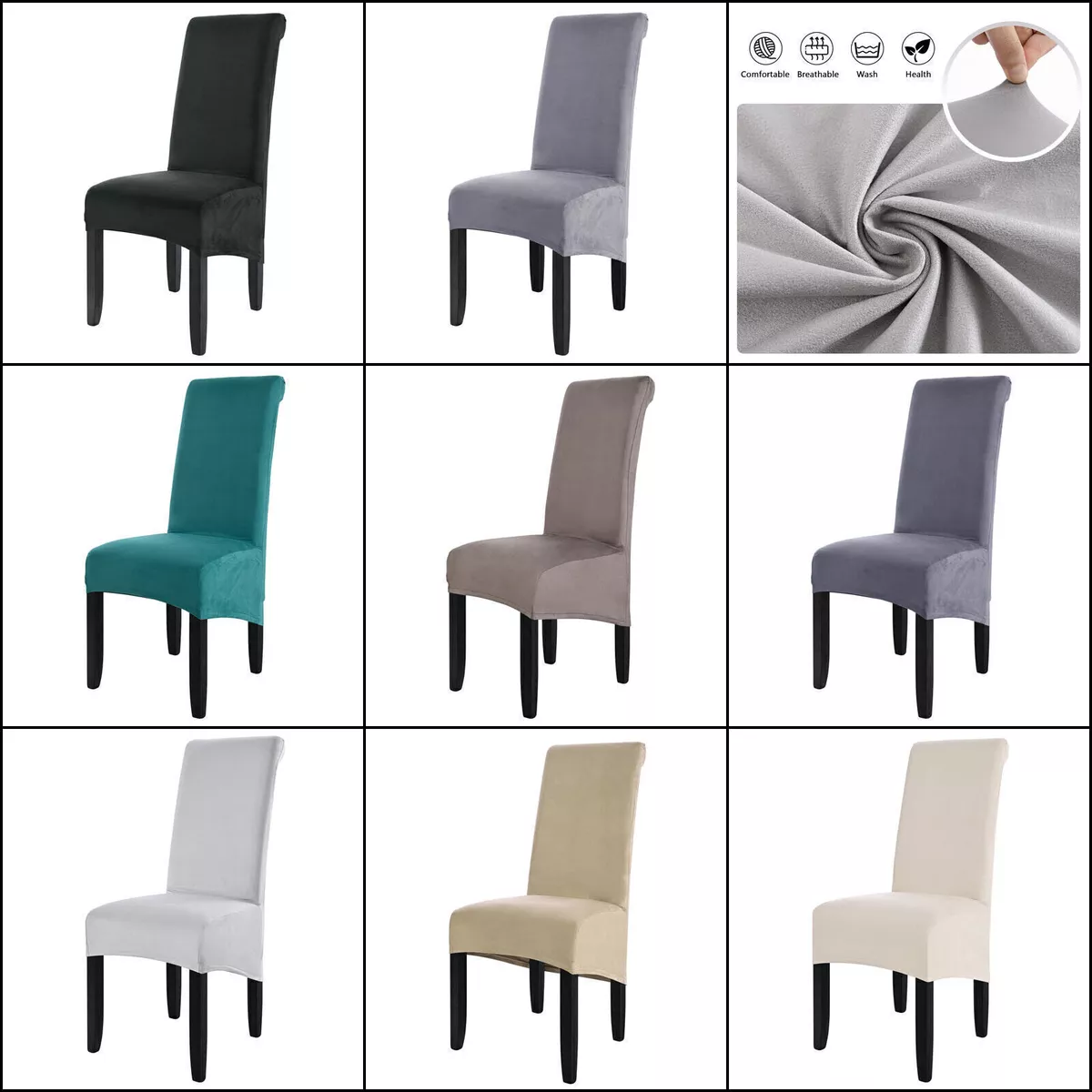4 6x Velvet Plush XL Dining Chair Covers Slipcover Stretch High Chairs Protector