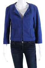 Gryphon New York Womens Cotton Textured Two Pocket Bolero Jacket Blue Size M