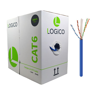 Cat6 1000 ft 23AWG 550Mhz UTP Bulk Ethernet Network LAN RJ45 Cable Blue