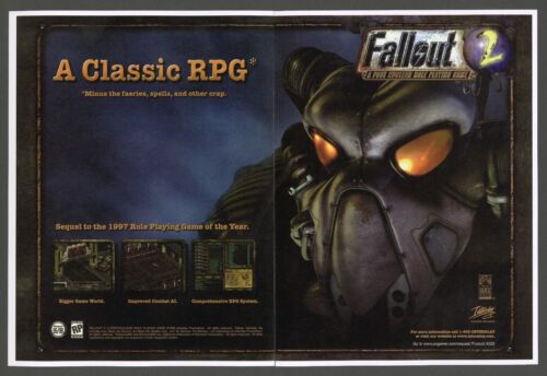 Fallout 2 PC Game 1998 Double Page Promo Ad Art Print Poster Vintage Classic II - Afbeelding 1 van 2