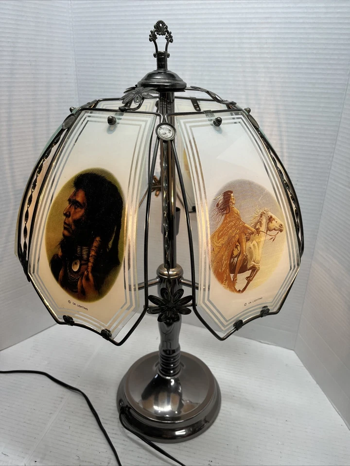 Native American Indian OK Lighting 3 Bulb Table Lamp Works As Is Needs Base - Image 3 of 4