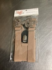 Suspender Bow Tie Set One Size Fits Most Up To 5T Toddler Beige Brown
