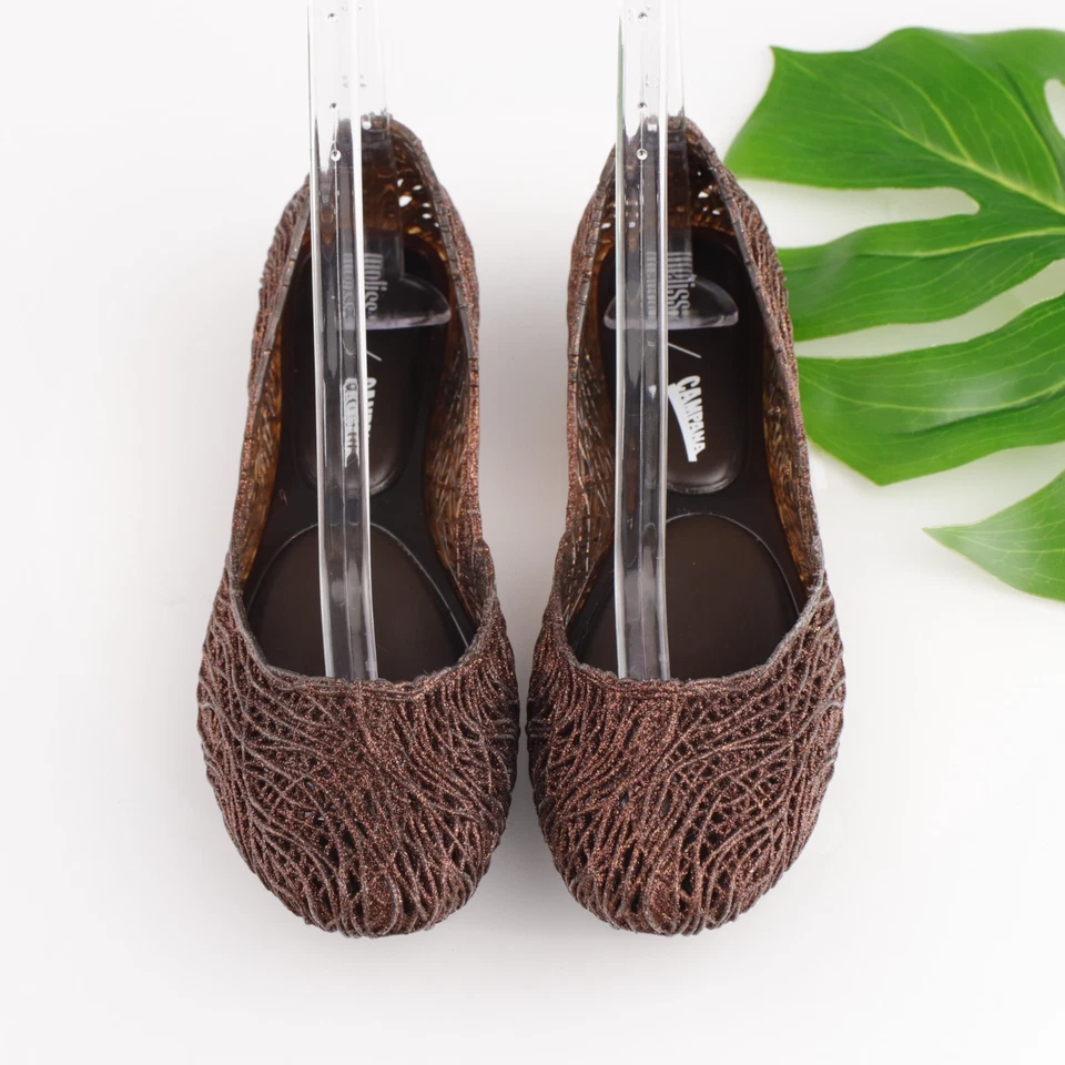 Melissa Campana Mujer Papel Ballet Plano Talla 8 Bronce Brillo Sin Cordones Jalea Zapato Foto 2 de 4