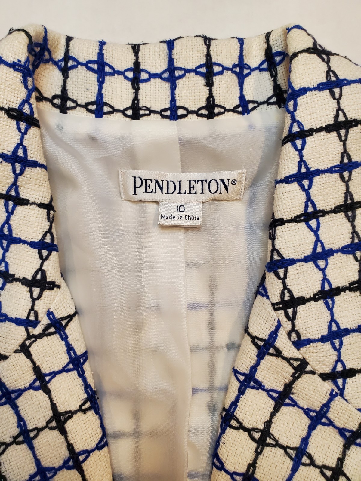 PENDLETON Silk Blend Blazer Jacket Blue Black & W… - image 3