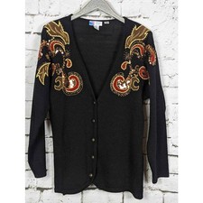 VTG LINDSEY BLAKE Embellished Sequined Paisley Cardigan 80's Artsy Unique Large